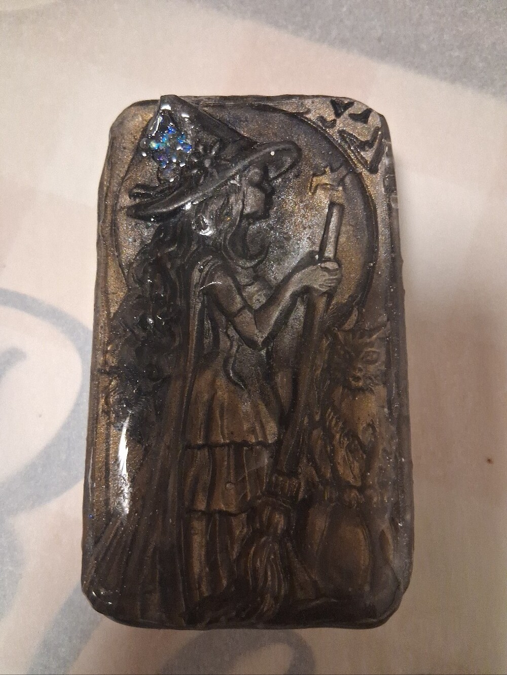 Vintage-Inspired Witch Paperweight - Metallic Bronze Resin